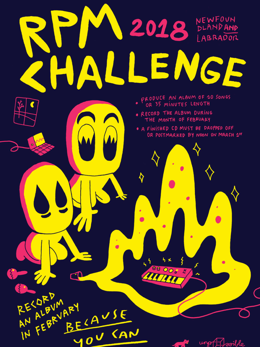 poster showing two characters kneeling in front of a synthesizer